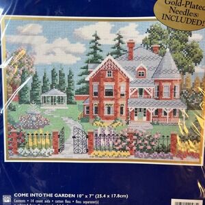 Bucilla Cross Stitch Kit Come Into the Garden 42567 10x7 Victorian House New